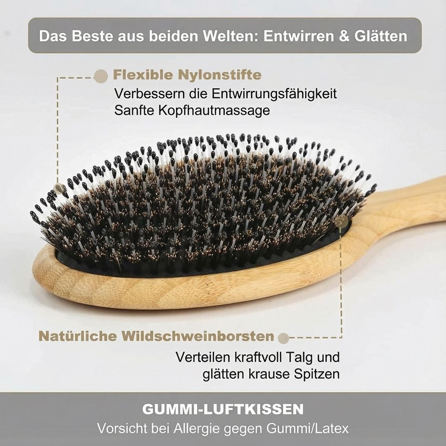 BESTOOL Haarbürste mit Wildschweinborsten – Premium Qualität